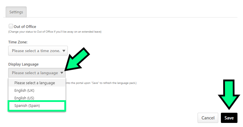 change language screen